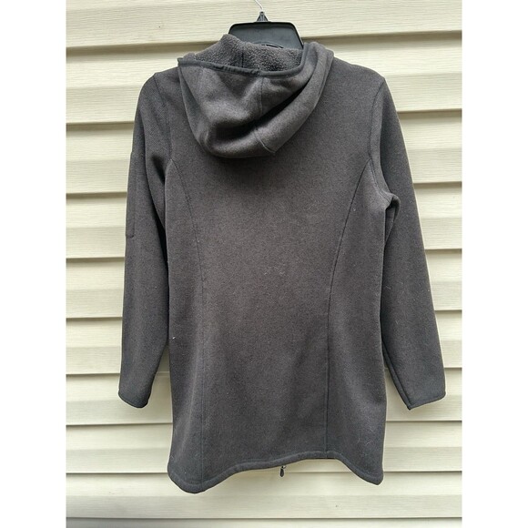 LL Bean Sweater Jacket Womens Small Black Full Zip Hooded Fleece Long Gorpcore - Picture 4 of 7